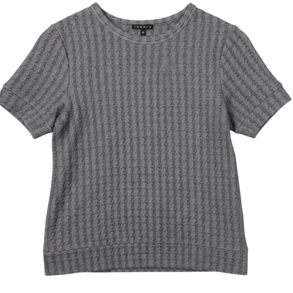 Theory Sweater Shirt Gray Houndstooth Short Sleeve Knit Women's Small USA Made